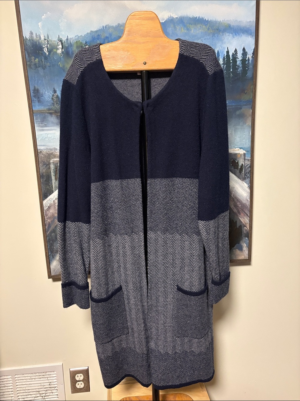 Westport Navy and Heather Gray Longline Open Cardigan